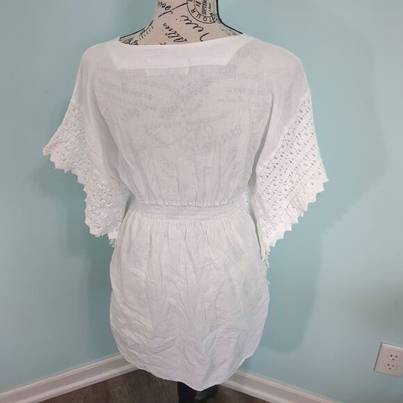Sea Spice Women's Dress Cover Up medium White Cotton Embroidered 3/4 Sleeve Res - Picture 2 of 4